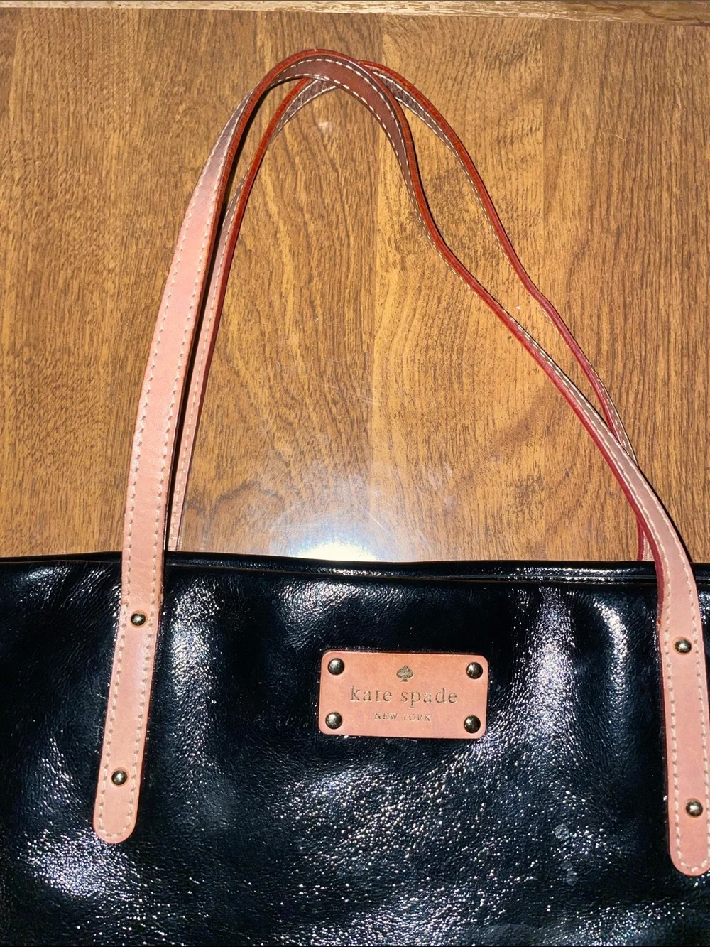 kate spade Black Patent Leather Tote with Brown Handles